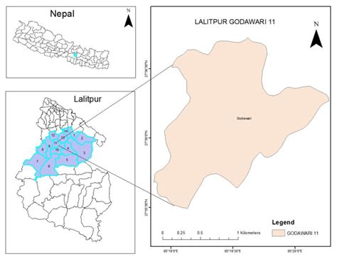 Map of the study area. Upper left map shows the location of Lalitpur ...