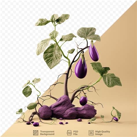 Premium Psd Eggplant Plant With Growing Foliage