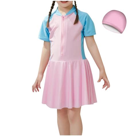 Bxsruta Girls Bikini Fashion Girls Summer Solid Color Sunscreen Drying Princess Dress Swimsuit