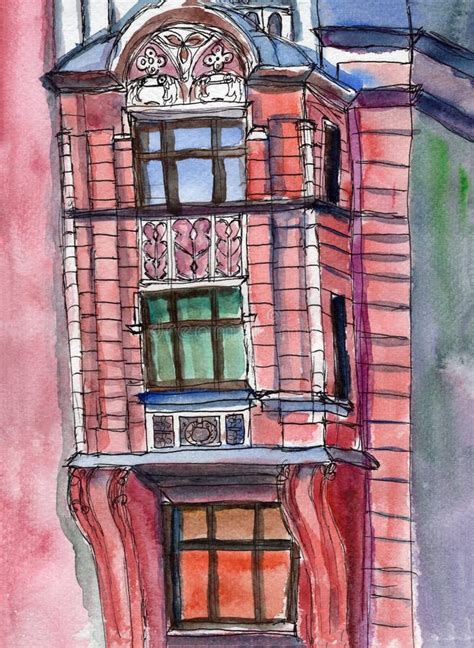 Façade Du Bâtiment Classique Peinture D encre Et à L aquarelle