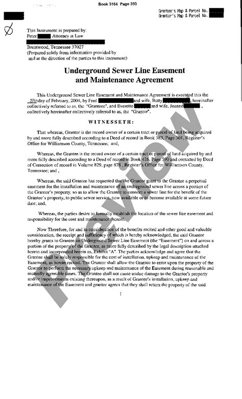 Tennessee Underground Sewer Line Easement Septic Easement Agreement