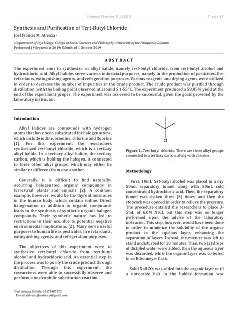 Synthesis of Tert-Butyl Chloride | PDF | Chlorine | Alcohol