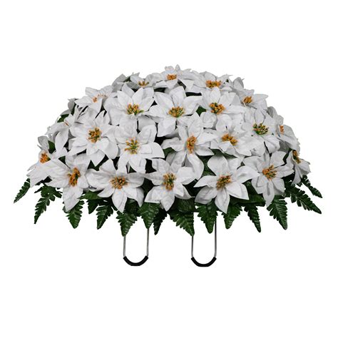 Sympathy Silks Artificial Cemetery Flowers Christmas White Poinsettias