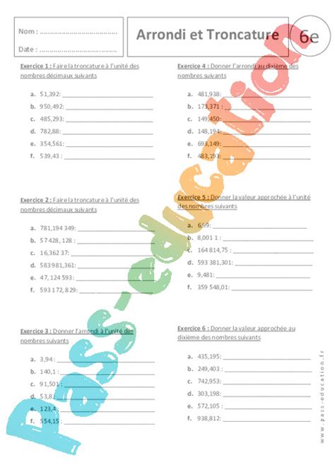 Troncature Arrondi Me Exercices Corrig S Nombres D Cimaux