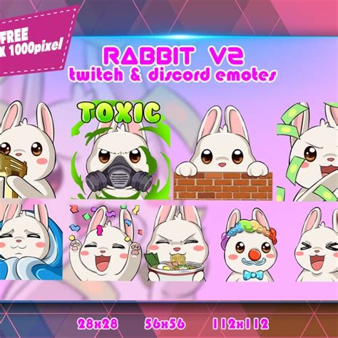 Bunny Chibi Twitch Emotes Pack Discord Emotes Pack Emotes Etsy