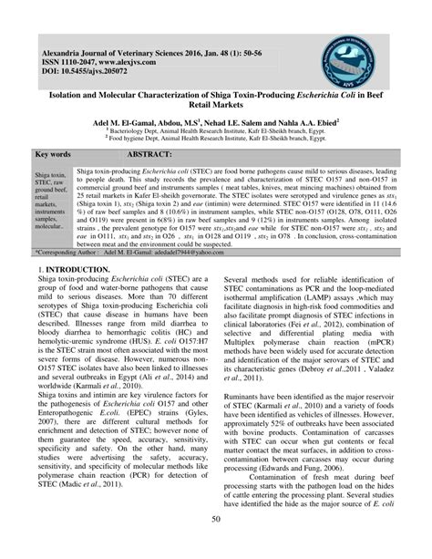 PDF Isolation And Molecular Characterization Of Shiga Toxin Producing