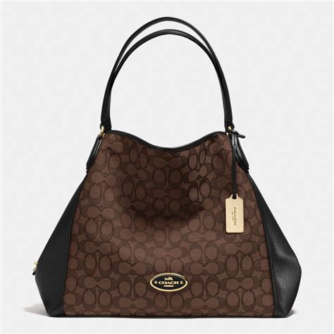 Coach Edie Shoulder Bag In Signature Jacquard In Brown Light Gold