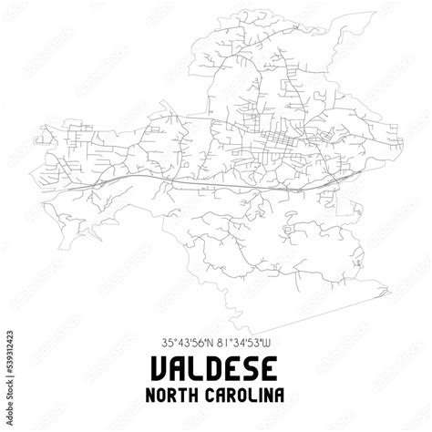 Valdese North Carolina US Street Map With Black And White Lines