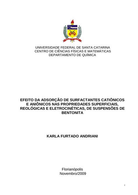 PDF EFEITO DA ADSORÇÃO DE SURFACTANTES CATIÔNICOS E Relatório