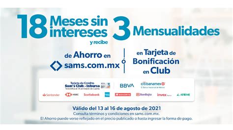 Promoción Sams Club 18 meses sin intereses 3 de bonificación en