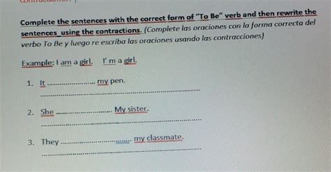 Complete Las Oraciones Con La Forma Correcta De Verbo To Be Y Luego