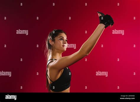 Smiling Athletic Brunette Taking Selfie Hi Res Stock Photography And