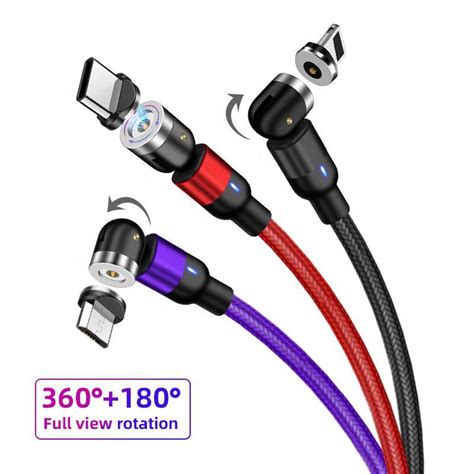 Hot Sell 3 In 1 Rotate 540 Degree Magnetic Cable Nylon Braid Usb Cable