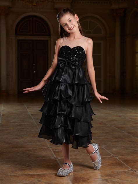 Tween Girls Sequin Contrast Layered Organza Dress Elonnashop