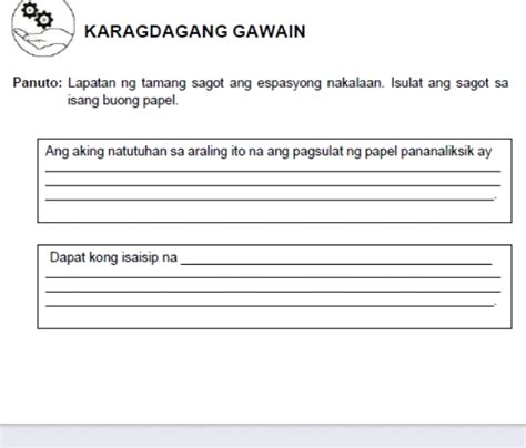 KARAGDAGANG GAWAIN Panuto Lapatan Ng Tamang StudyX