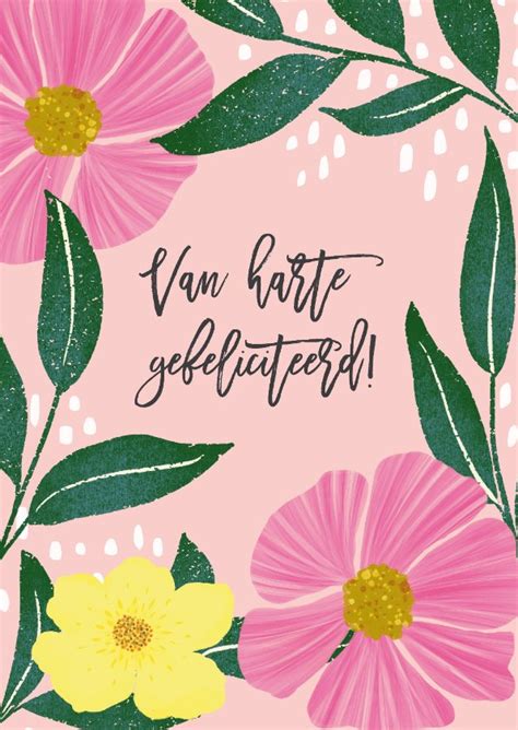 Verjaardagskaart Met Roze En Gele Bloemen Kaartje2go