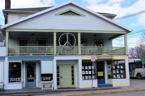 Large Storefront With Peace Sign On Railing Woodstock New York 2019