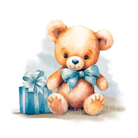 Watercolor Teddy Bear Clipart Cute Teddy Bear Png Baby Shower Boy