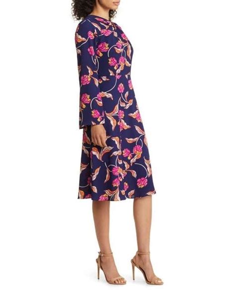 Maggy London Floral Twist Neck Long Sleeve Midi Dress In Red Lyst