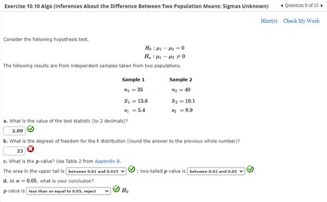 Solved Exercise 10 10 Algo Inferences About The Difference Chegg