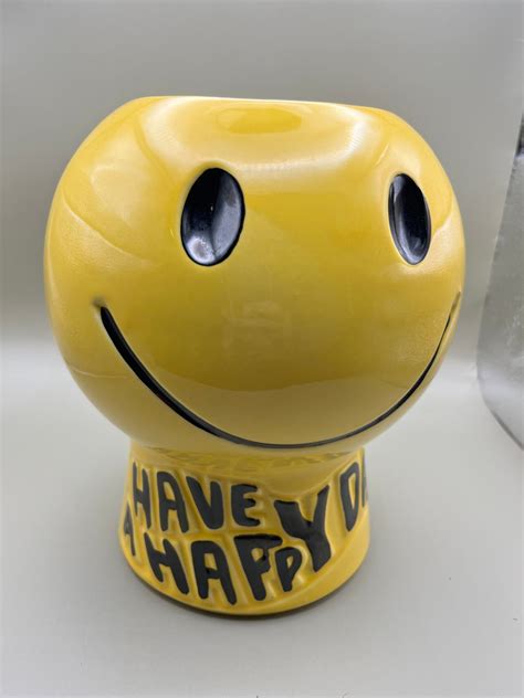 Vintage Mccoy Usa Pottery Smiley Face Cookie Jar Planter And Mug Have A Happy Day Etsy