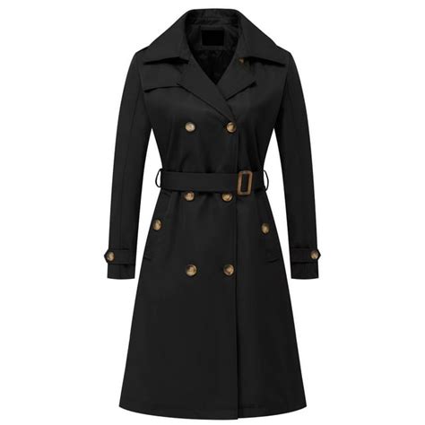 Chrisuno Mid Length Trench Coat Women Spring Double Breasted Duster Slim Full Maxi Long Overcoat