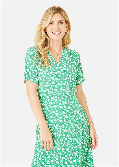 Mela Green Ditsy Print Wrap Over Dress Matalan