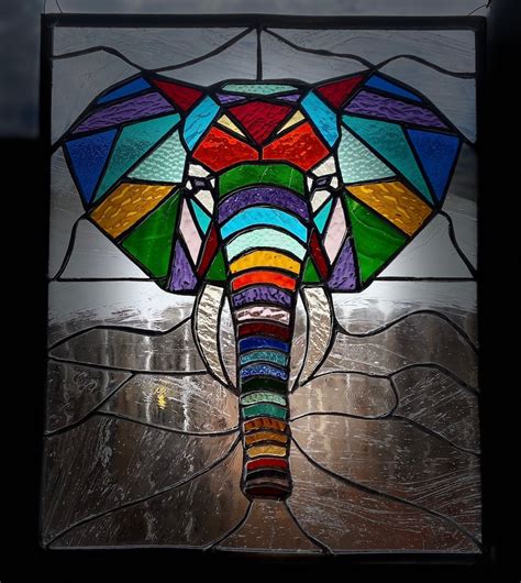 Rainbow Elephant Stained Glass Panel 98 Pcs 13 X 16 Framed Etsy