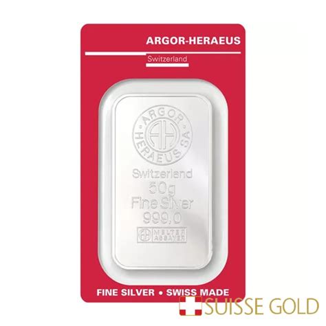 Argor Heraeus 50 Gram Silver Bar