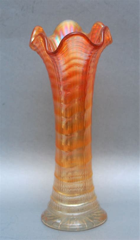 Vintage Imperial Carnival Glass Marigold Ripple Vase 10 Ebay