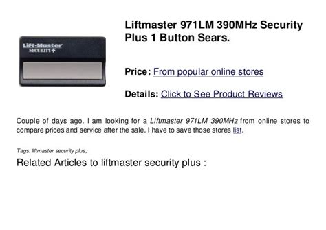 Liftmaster Security Plus 20 Manual