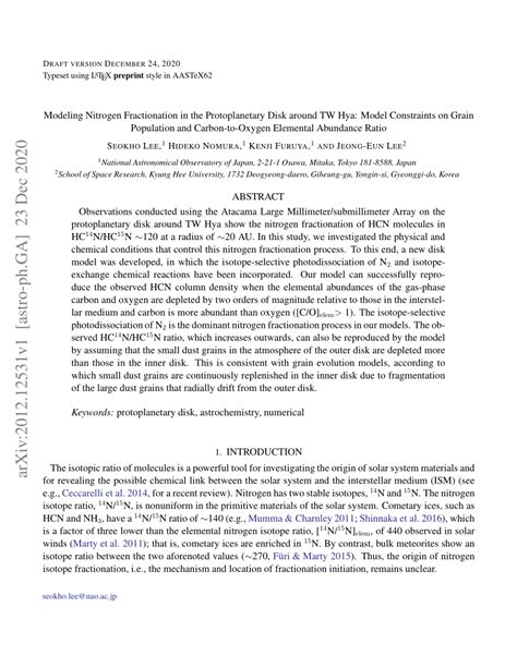 Pdf Modeling Nitrogen Fractionation In The Protoplanetary Disk Around