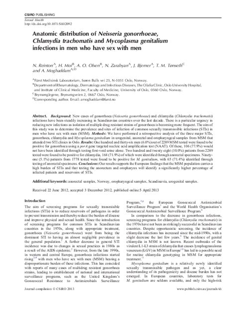 Pdf Anatomic Distribution Of Neisseria Gonorrhoeae Chlamydia