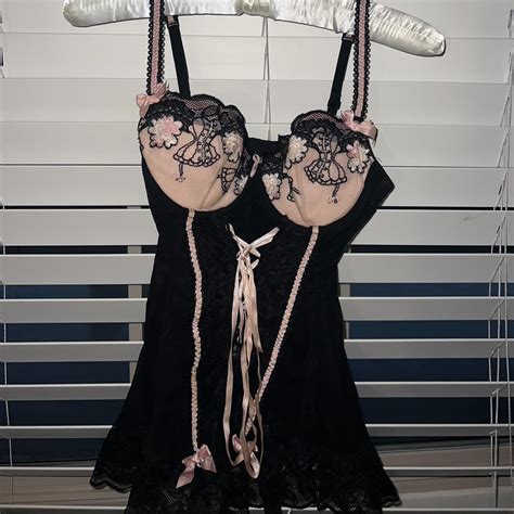 Insane Baby Pink And Black Lingerie With Bows And Depop