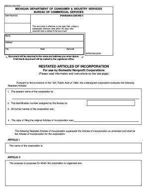 Fillable Online Restated Articles Of Incorporation Bcscd Fax