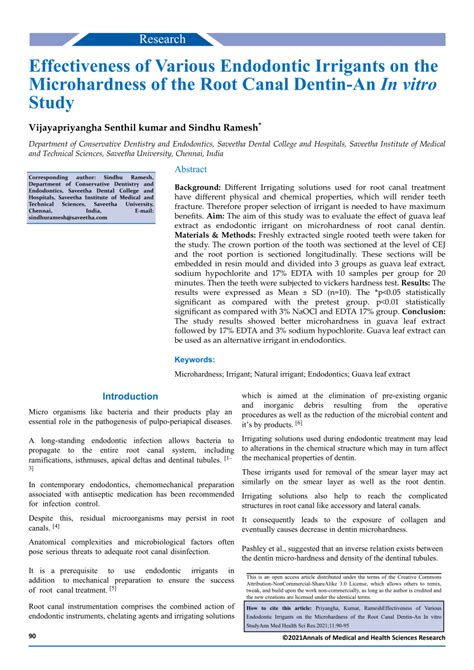 PDF Effectiveness Of Various Endodontic Irrigants On The