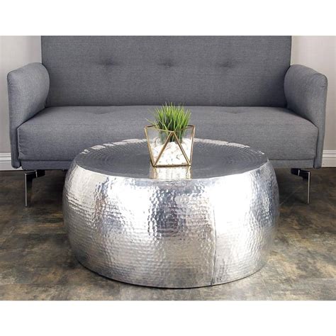 Litton Lane In Silver Round Aluminum Drum Shaped Coffee Table With