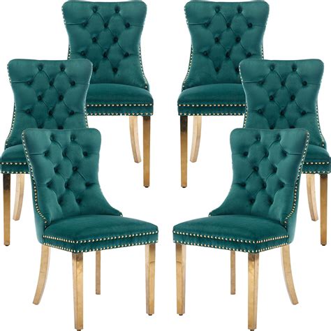 Oduse Daily Green Velvet Dining Chairs Set Of 6 Kitchen And Dining Room