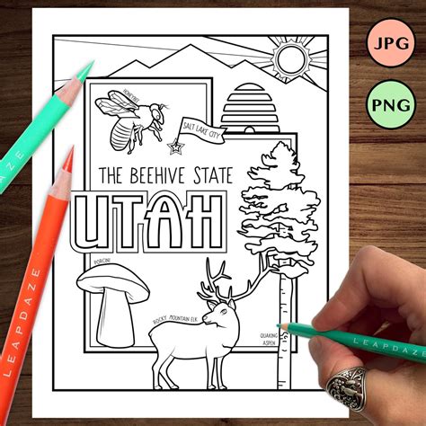 UTAH Coloring Page With State Facts Printable United States Of America