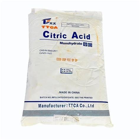 25 Kg TTCA Citric Acid Monohydrate For Food Preservative Packaging