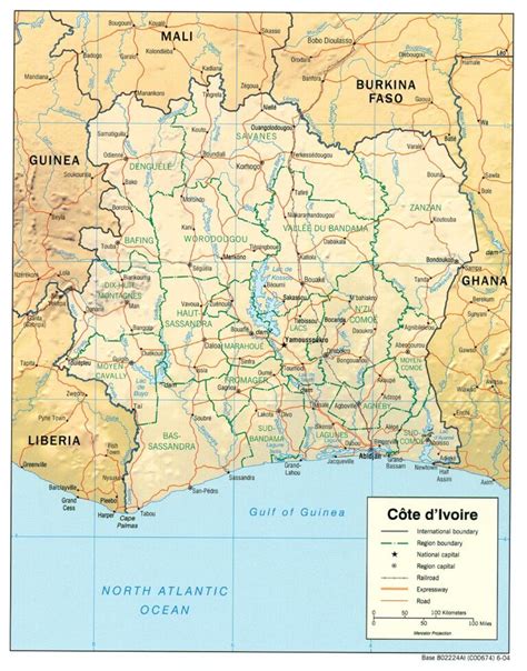 Mapa físico y político de Costa de Marfil 2004 Mapas Milhaud