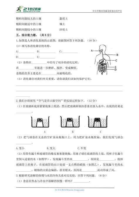 三年级科学上册（苏教版）期末模拟测试卷（三）（含答案） 21世纪教育网