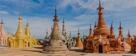 Stupas Of The Shwe Inn Dein Pagoda At Inle Lake Shan State In Myanmar