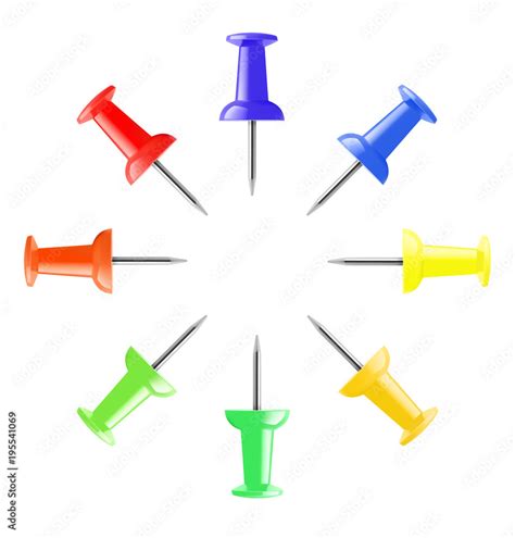 Set Of Colorful Push Pins Vector Illustration Isolated On White