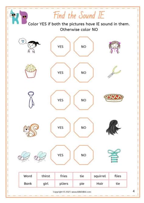 Ie Sound Free Phonics Printable Worksheets