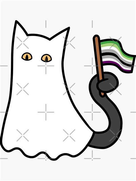 Aromantic Asexual Pride Ghost Cat With Aroace Pride Flag Green And