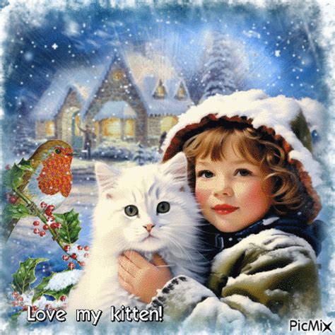 Concours Enfant En Hiver Avec Un Chat Free Animated Picmix