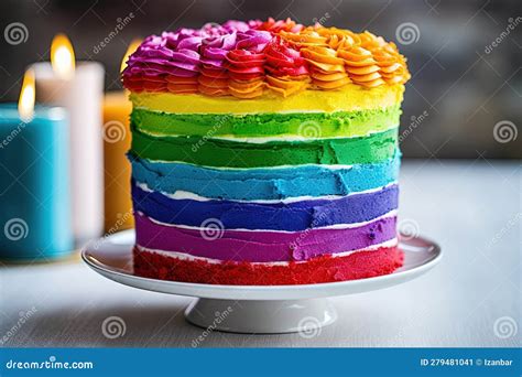 Lgbtq Rainbow Colors Birthday Cake Illustration Generative Ai Stock ...