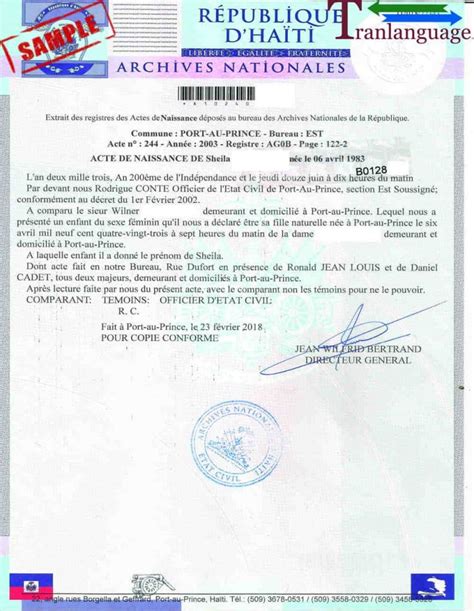 Birth Certificate Haiti I Tranlanguage Certified Translations