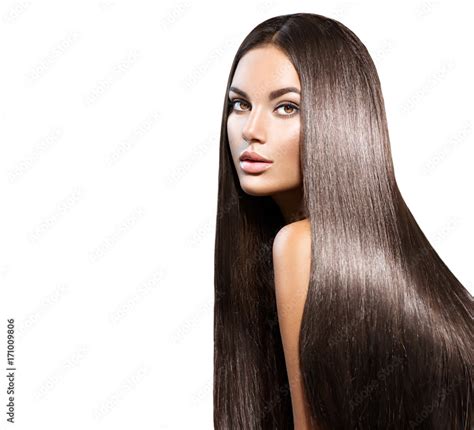 Beautiful Long Hair Beauty Woman With Straight Black Hair Isolated On